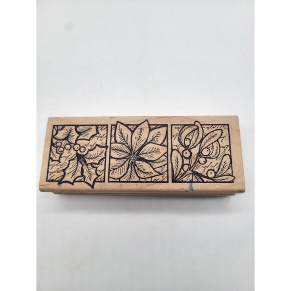 Magenta Other - Magenta Wooden Rubber Stamp Block Christmas Poinsetta & Holly Berry Holiday
